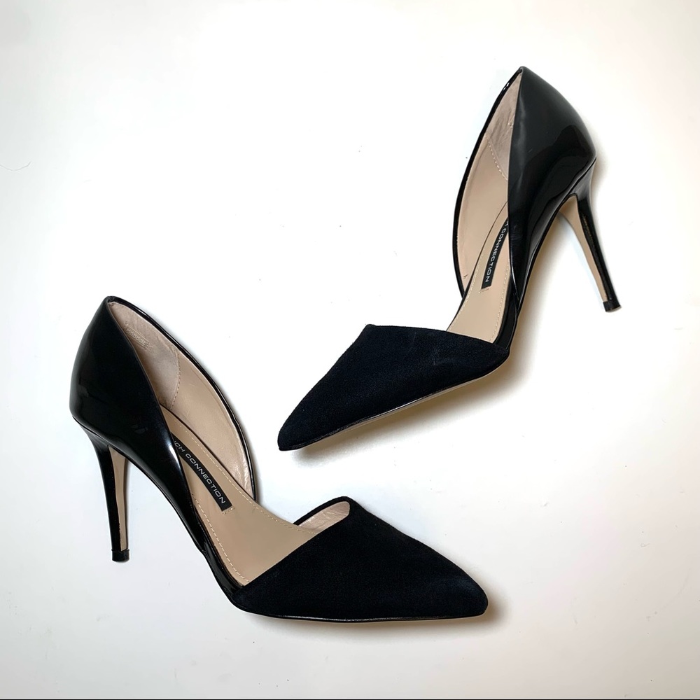 French Connection Black Leather & Suede D’orsay Pump ‘Elvia’ High Heel Elegant 8